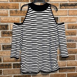 Torrid Black White Striped Cold Shoulder Long Sleeve Sweater Women’s 3X